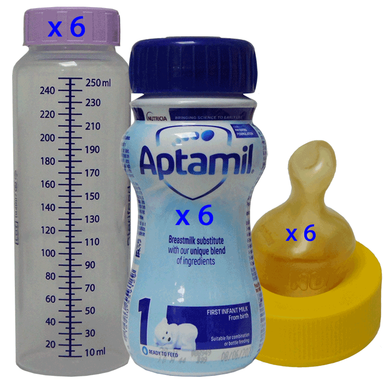 Sterile Baby Milk Travel Pack - Aptamil 1 First Baby Milk 200ml x 6 ( With 6 x Sterile bottles and 6 sterile teats)