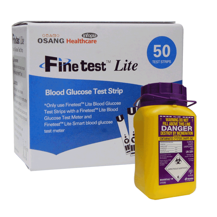 Fine Test Lite - Blood glucose test strips x 50  With or without a Sharps bin