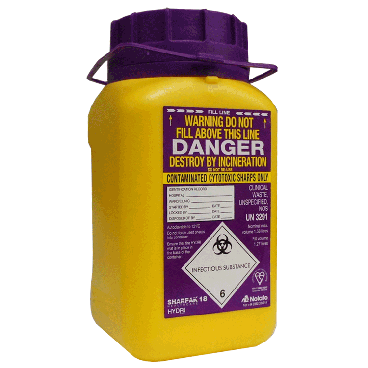 Sharps Box Yellow 1.58 Litre for used needles