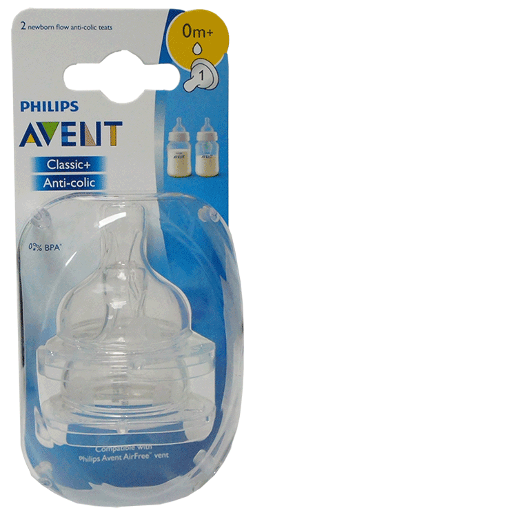 Avent Anti-Colic Silicone Teats x 2 - For Newborn  - 0 months + babies